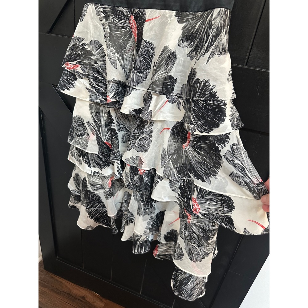 Monsoon Silk Ruffle Tiered Floral Dress Size UK 10 US 6 Black Ivory Red - Picture 5 of 8